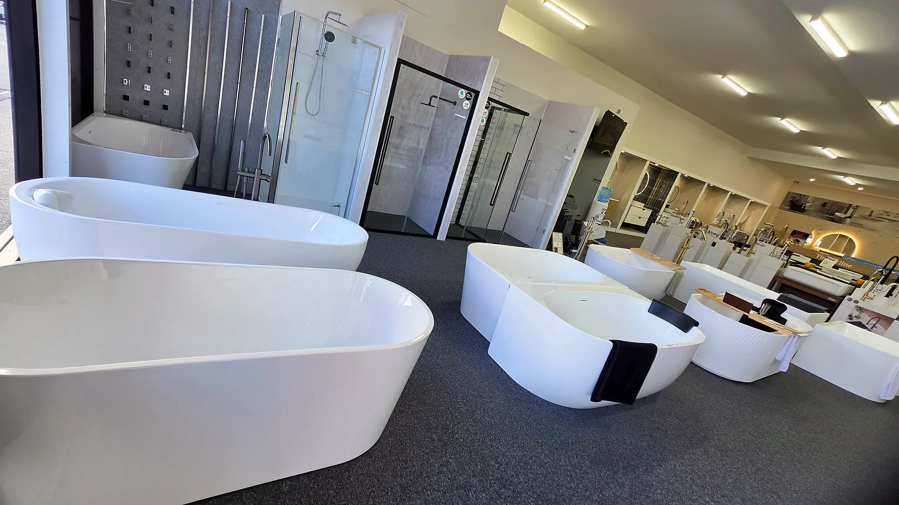 Freestanding baths on display at The Renovation Centre showroom in Osborne Park