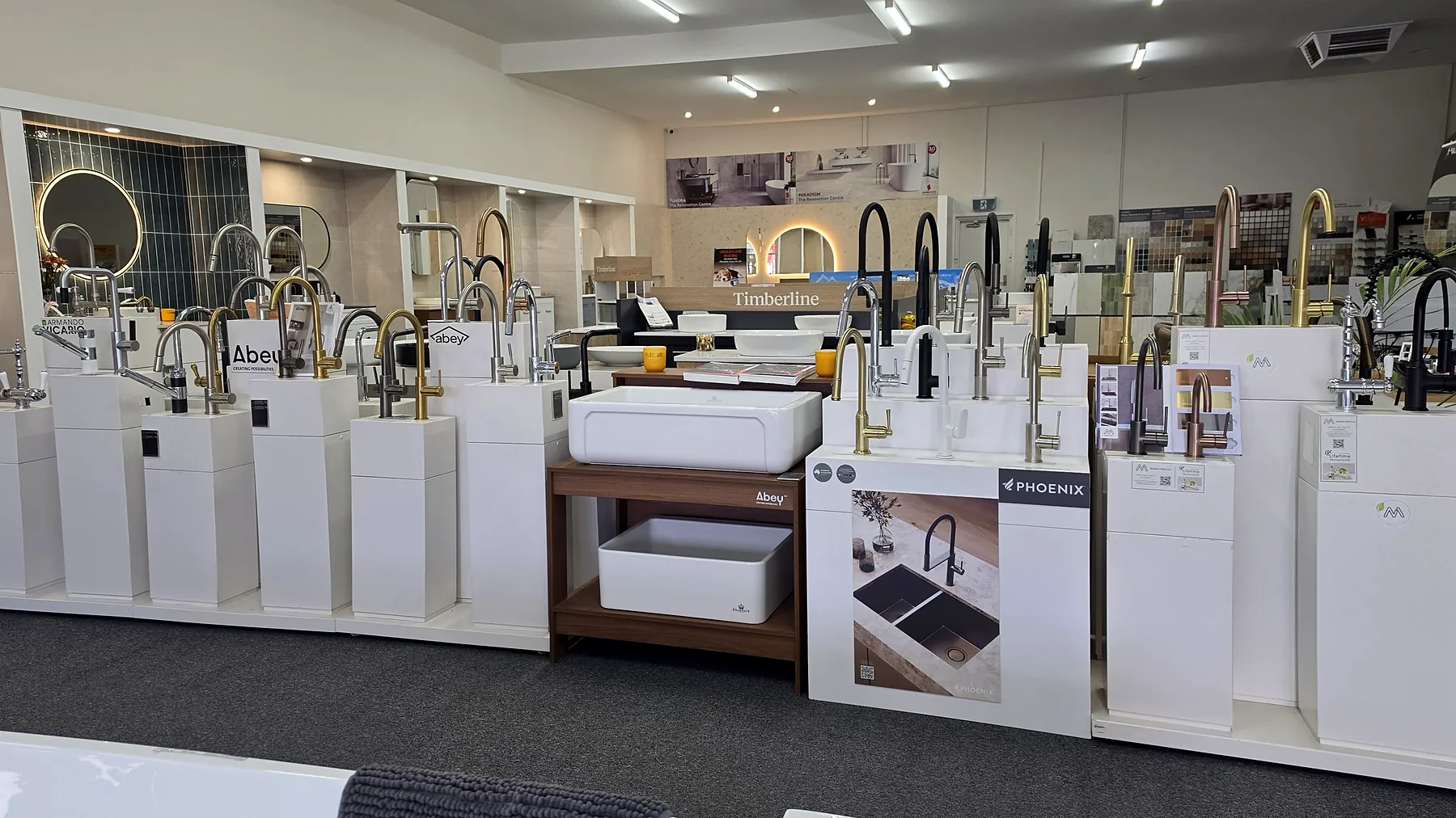 Abey sinks and tapware on display at The Renovation Centre showroom in Osborne Park