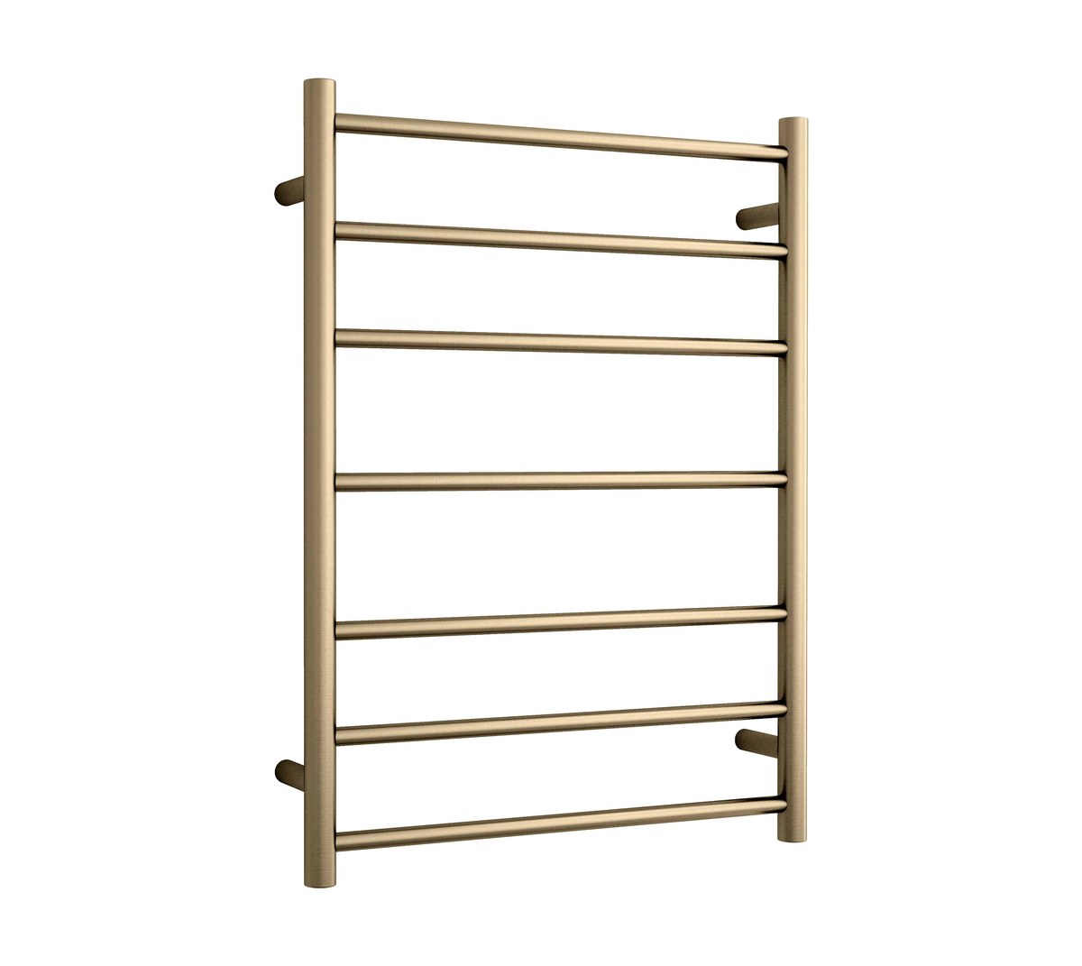 Thermorail seven bar heated towel ladder rail in brushed brass, wall mounted