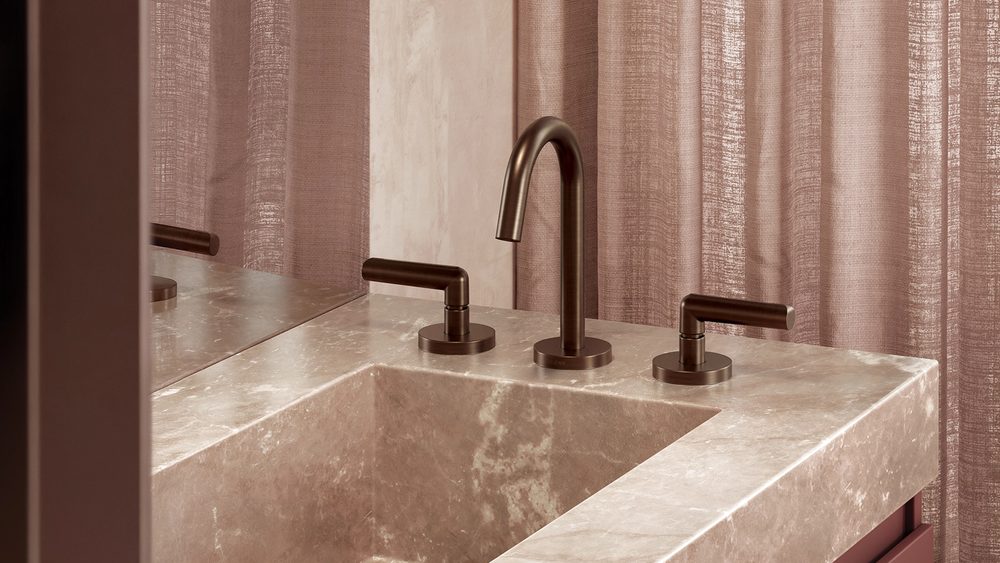 Phoenix Vivid Slimline Plus wall tapware above a stone basin