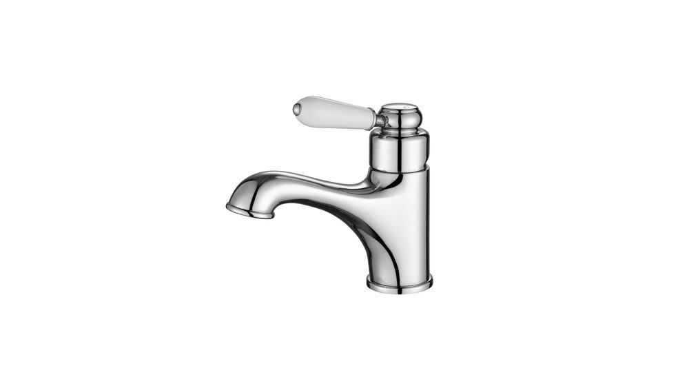 Modern National Bordeaux basin mixer with a white lever handle in chrome