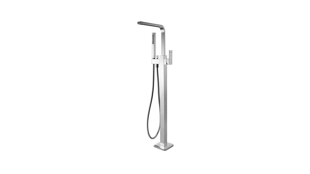 Modern National Chao Mini floor mounted bath mixer with hand shower in chrome
