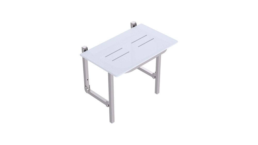 Con-Serv slatted shower seat in white with stainless legs