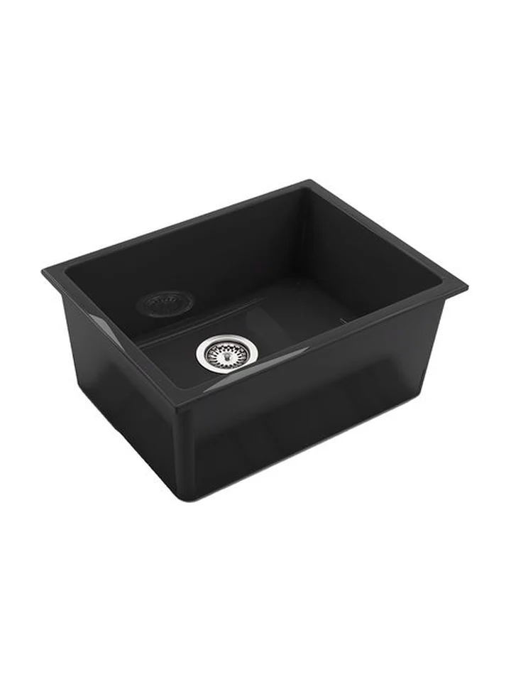Abey black single bowl laundry sink, shown on its own