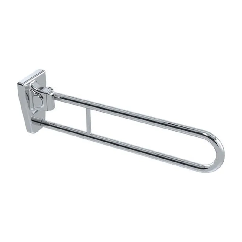 Con-Serv Tiltlock folding grab rail in stainless steel with its wall plate, shown on its own