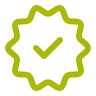 Green check mark inside a starburst shape representing success or approval.