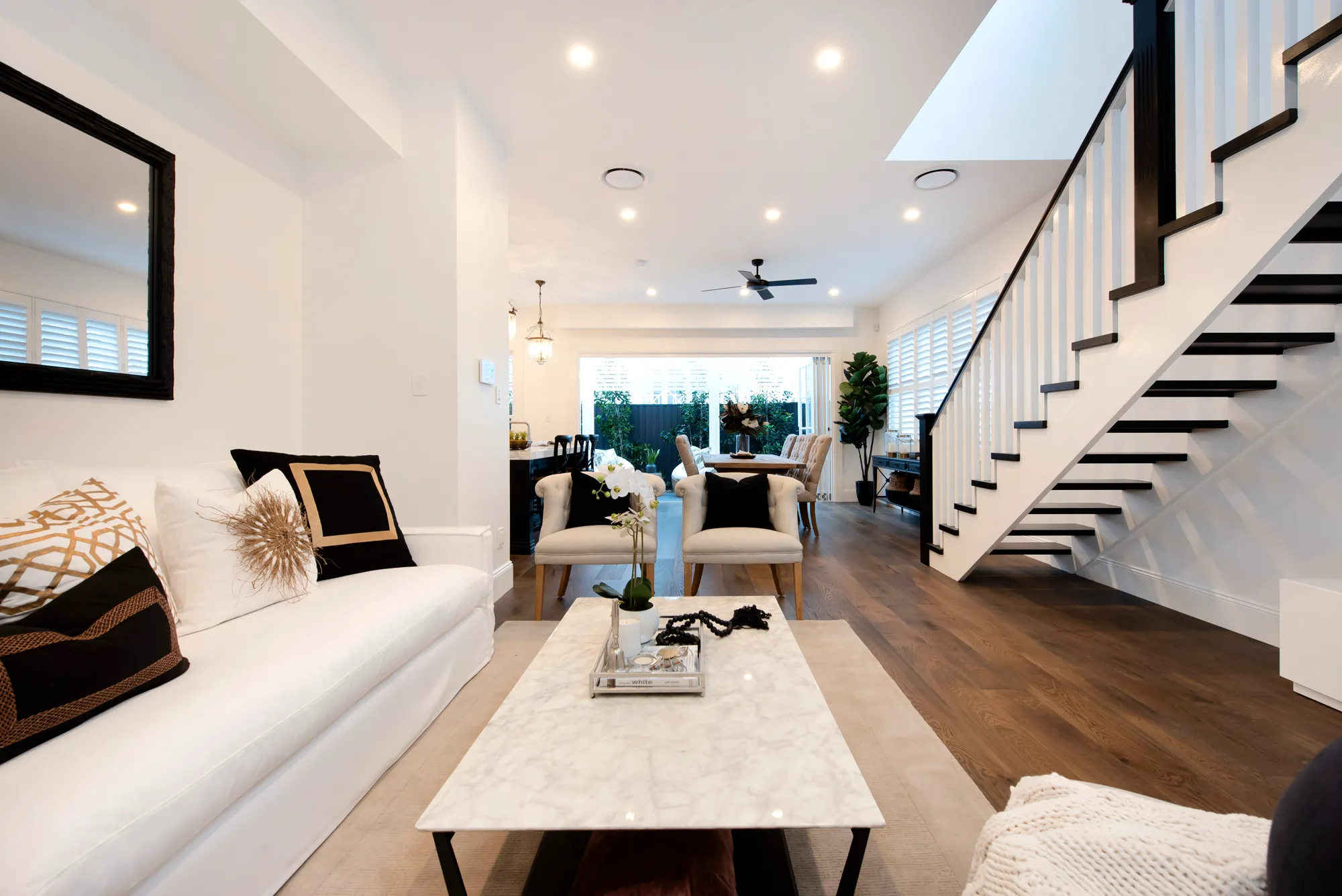 Open plan living room in a custom home built by Heuser Homes in Brisbane.