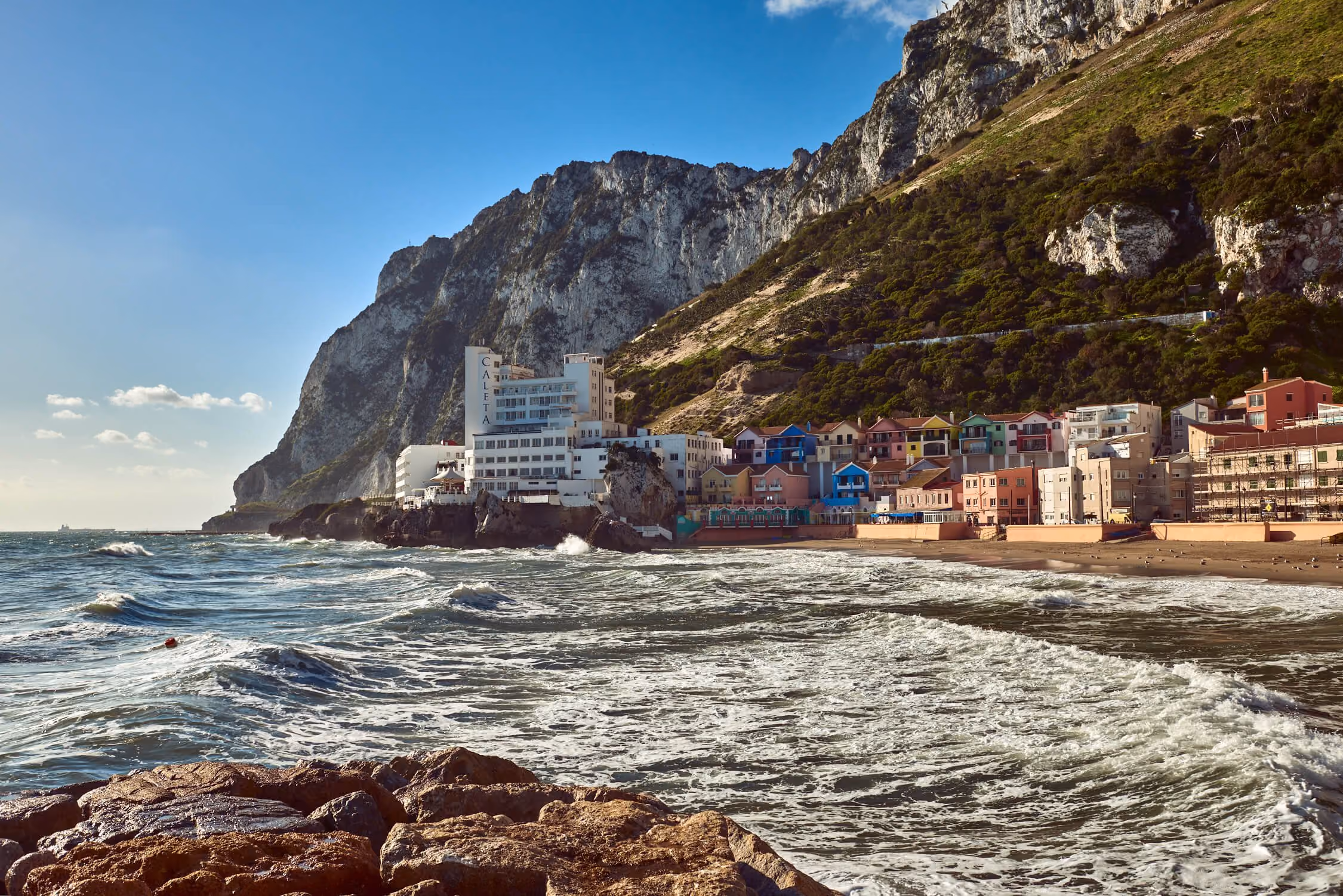 Caleta Hotel and the Gibraltar coastline by day