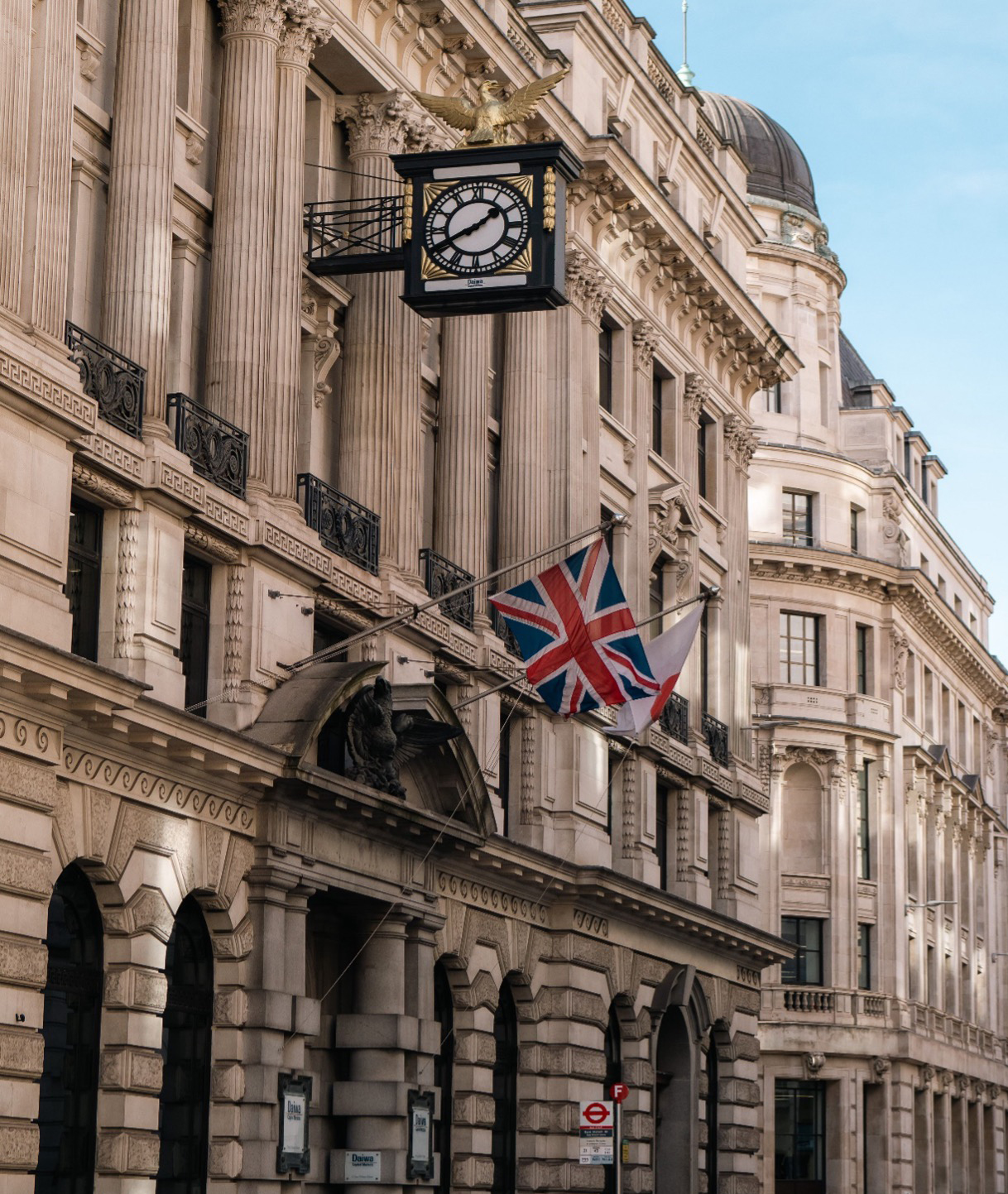 British civic architecture featuring the Union Jack flag representing UK governance in a Grade 6 Executive Search.