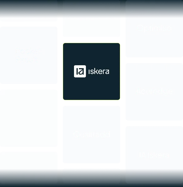Logo Iskera au centre entouré des noms Pocket Result, Qualitadd, Optimiso, Acuredge, IA Iskera.