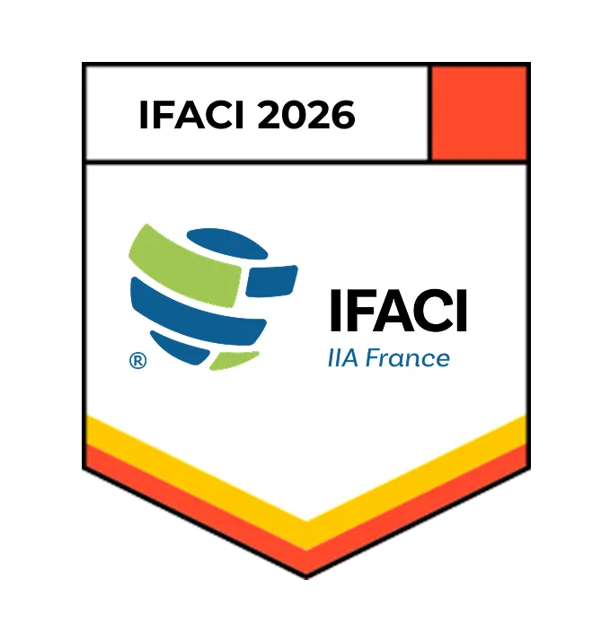 Emblème IFACI 2026 avec logo vert et bleu et texte IFACI IIA France sur fond blanc.