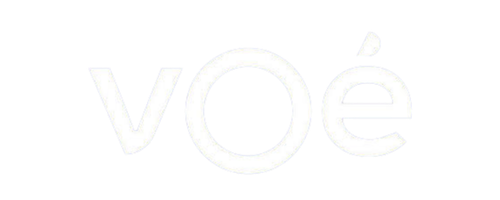 Logo du texte voÉ en blanc sur fond transparent.