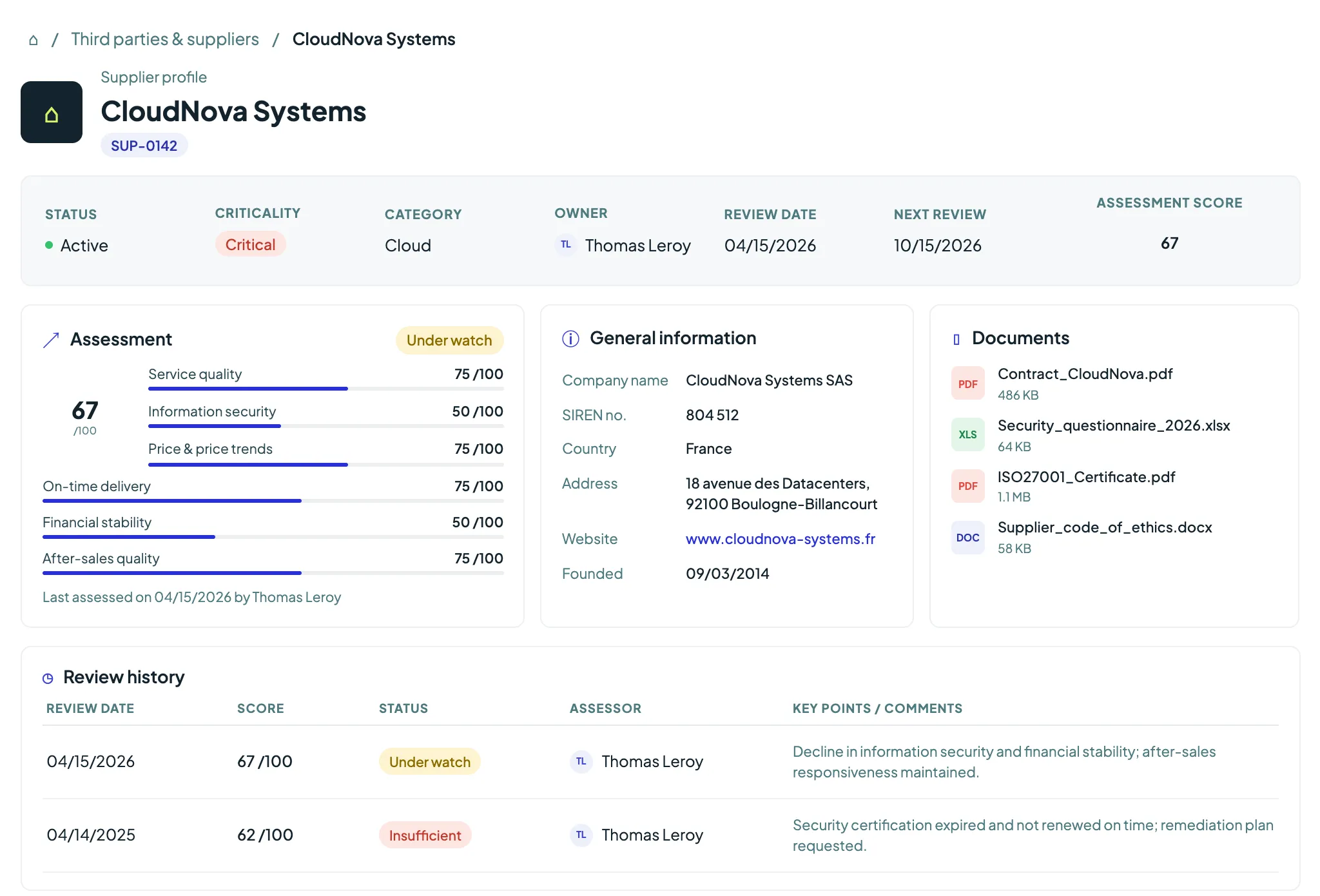 Third-party risk software