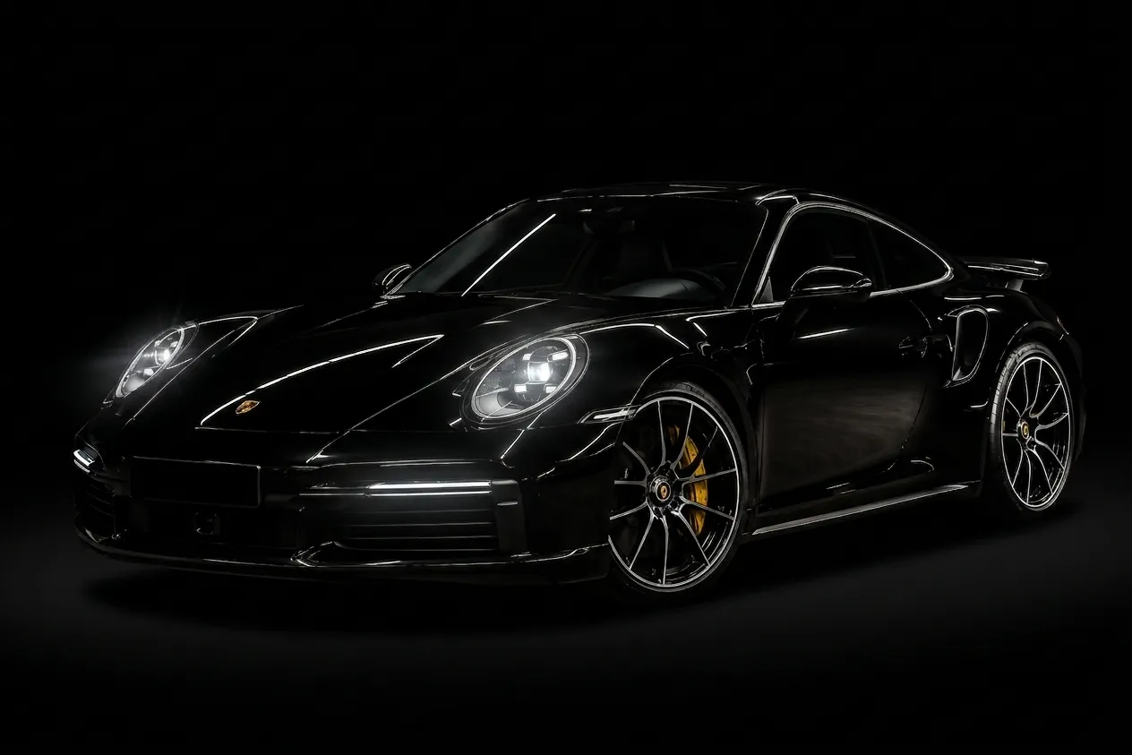 Porsche negro después de un tratamiento de detailing profesional