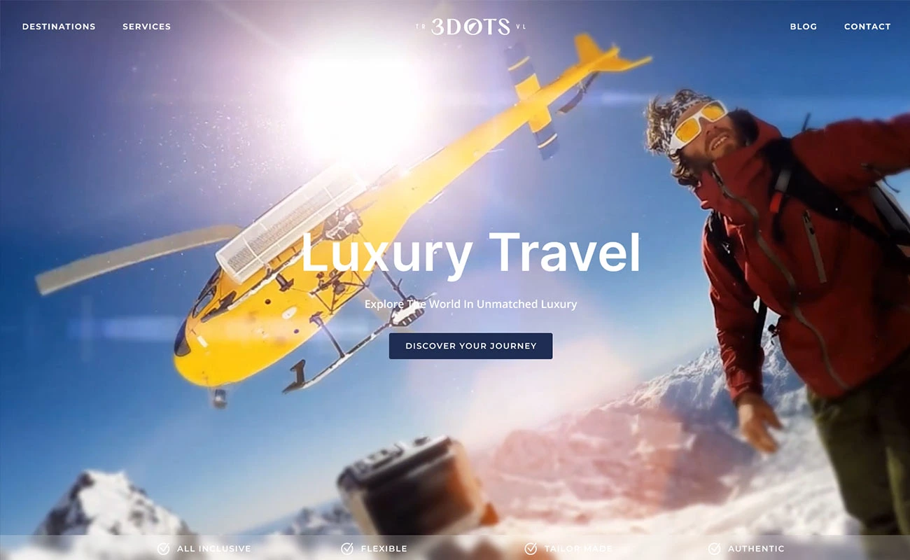 3dots luxury travel website hero design