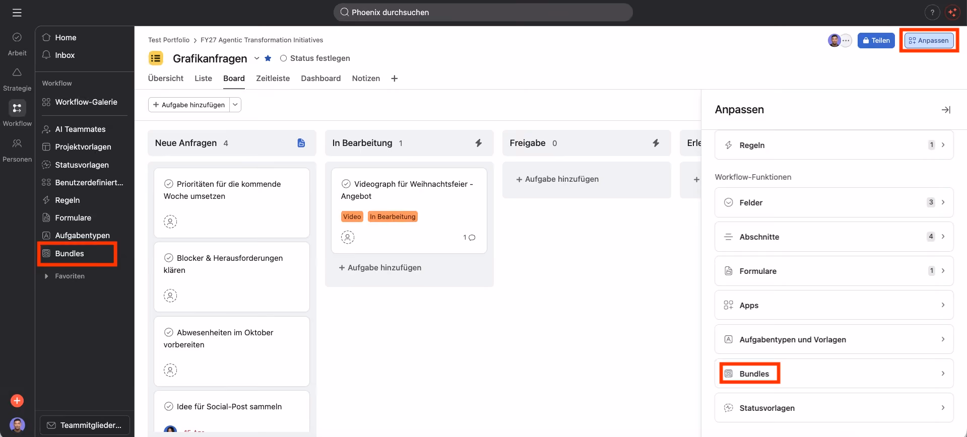 Asana Bundles hinzufügen 