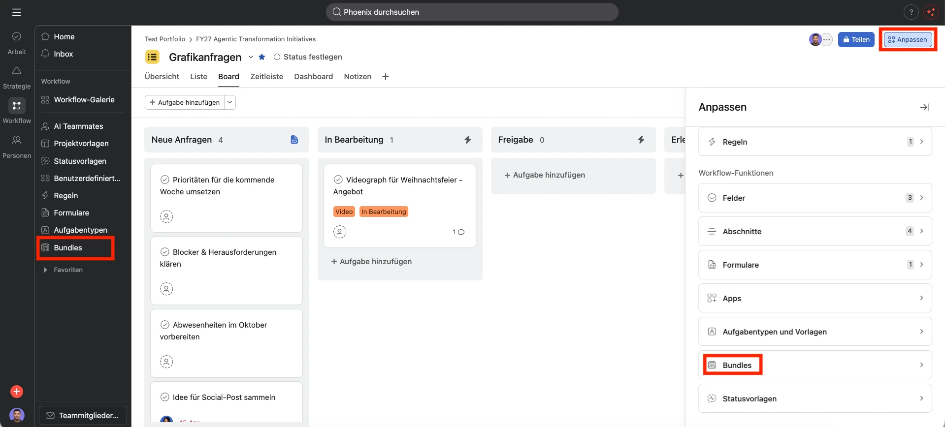 Asana Bundles hinzufügen 