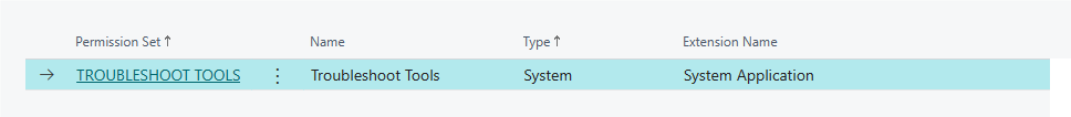 Screenshot of permission set for Troubleshoot Tools extension.