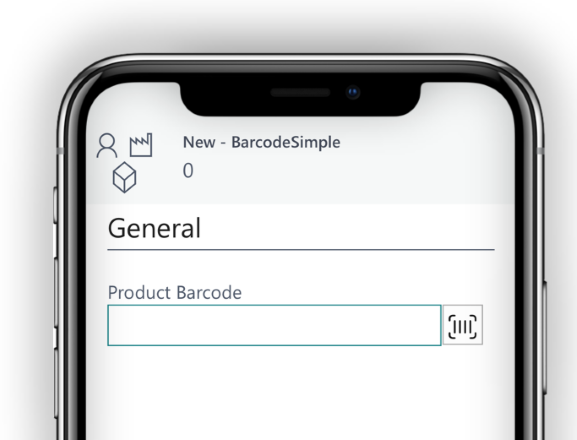 Business Central mobile app barcode scanning screen on a smartphone.