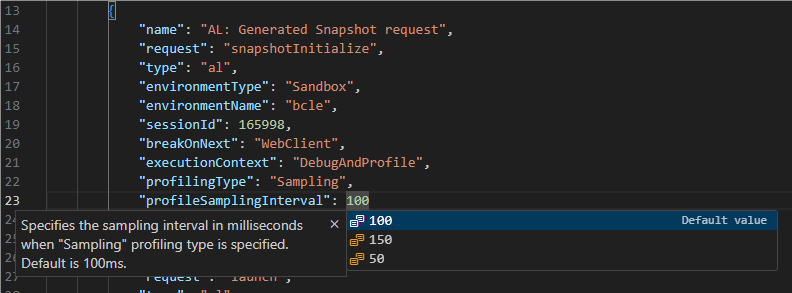 Screenshot of profiler code with sampling interval options.