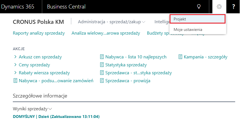 Business Central interfejs