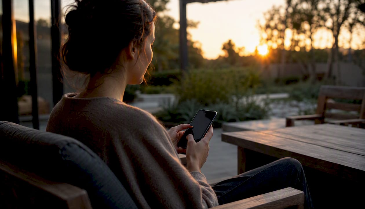 Hand holding smartphone for review email