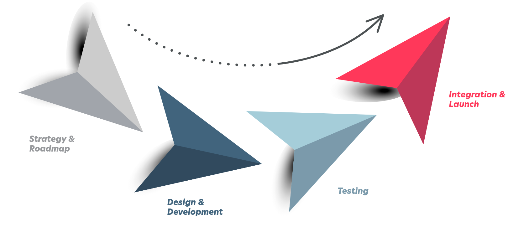 Strategy and Roadmap, Design and Development, Testing, Integration and Launch