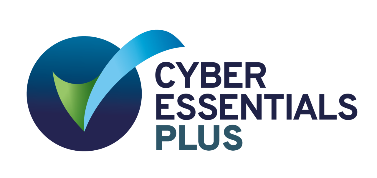 Green shield with blue checkmark next to Cyber Essentials PLUS text logo.