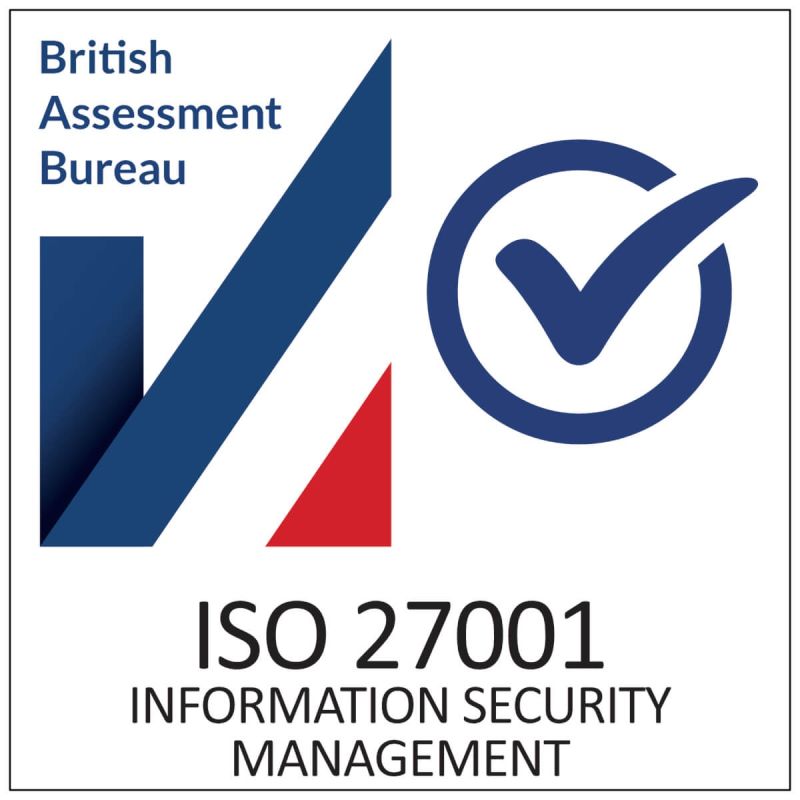 British Assessment Bureau logo with a check mark and text ISO 27001 Information Security Management