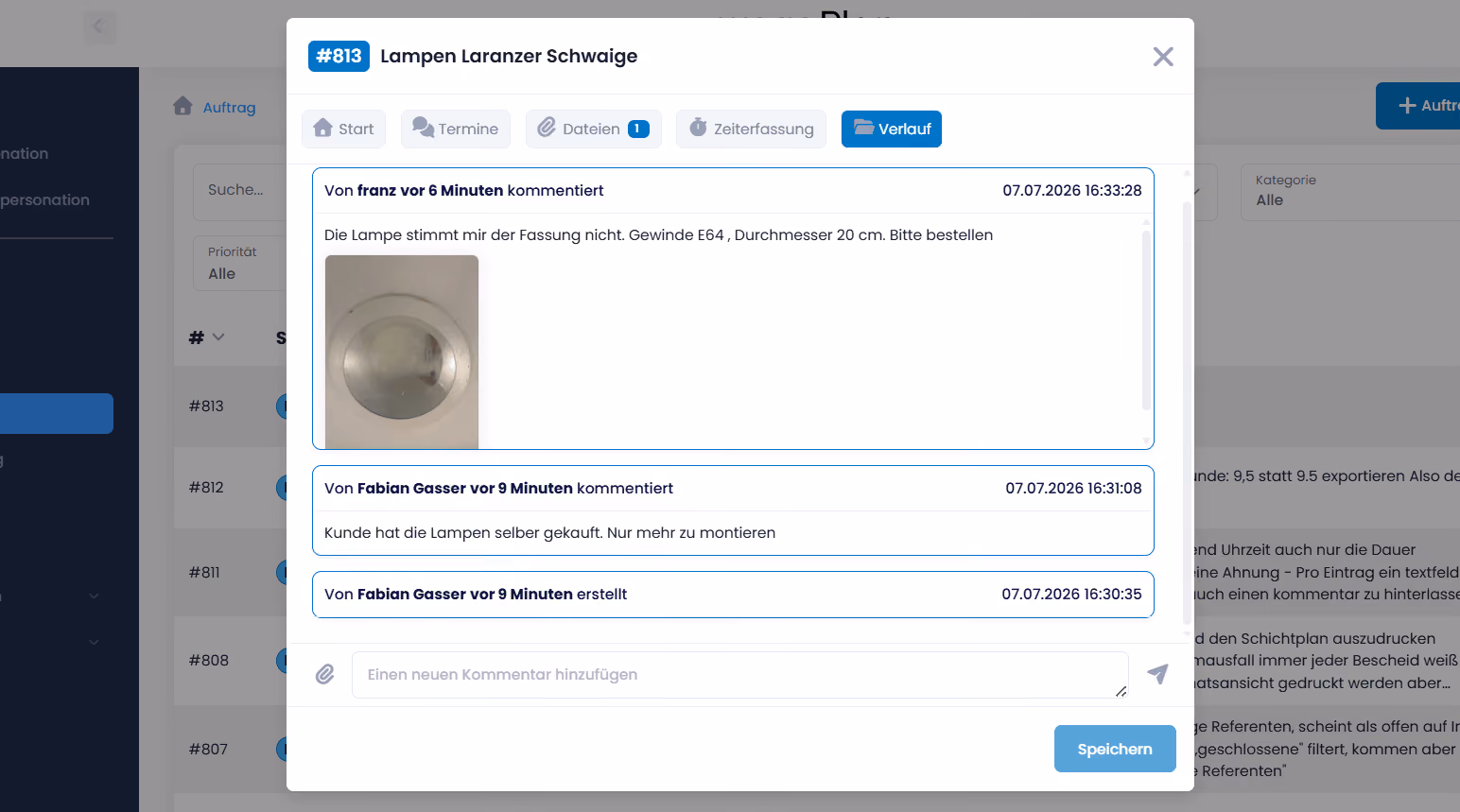 Comunicazione del team nell'app wegaPlan
