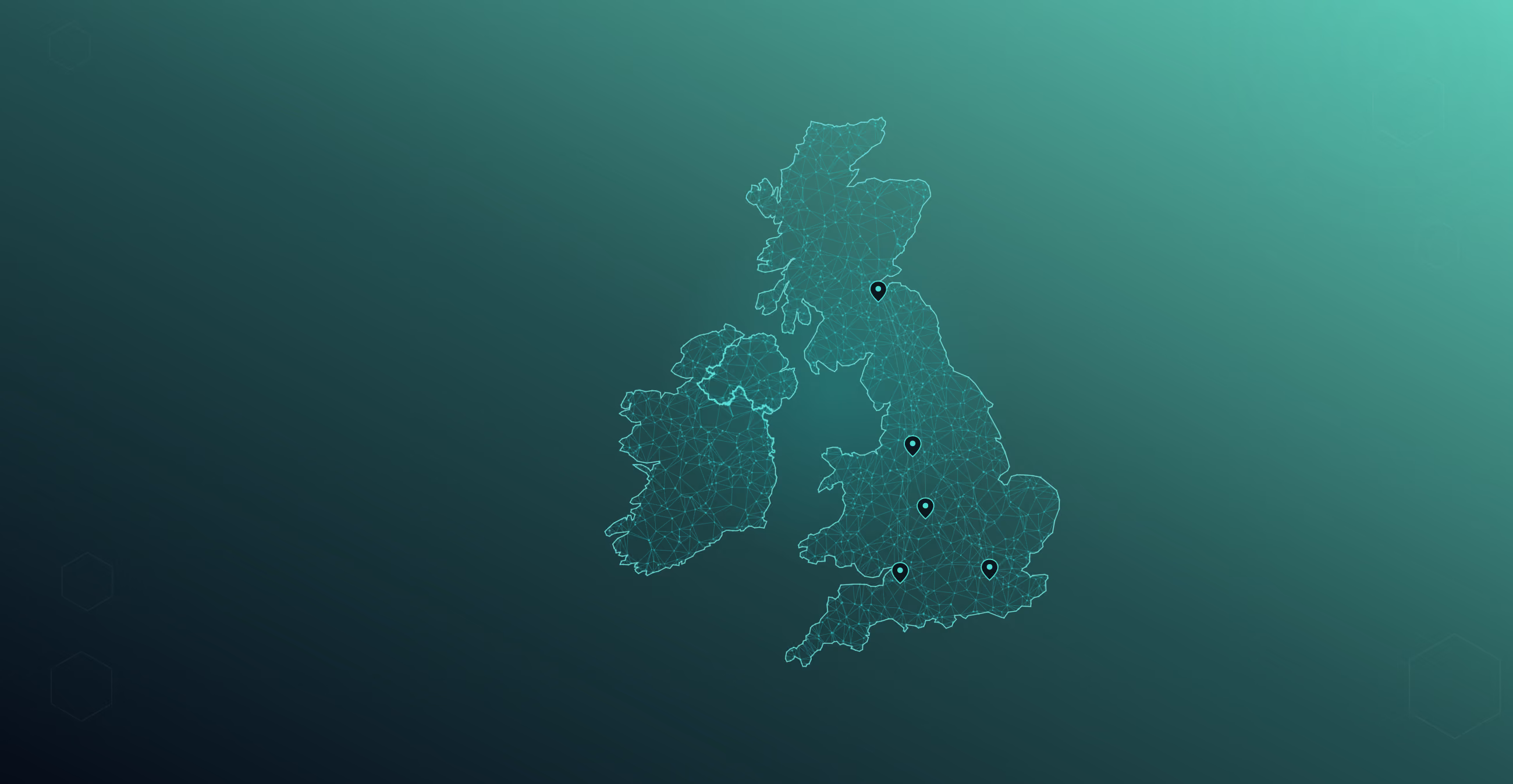 White truck on road with UK map marked by location pins and connecting route lines.
