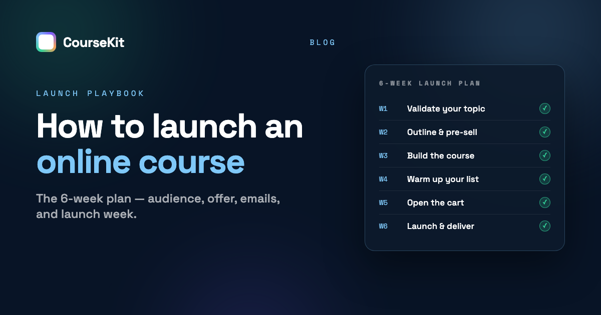 How to launch an online course - CourseKit 6-week launch plan checklist