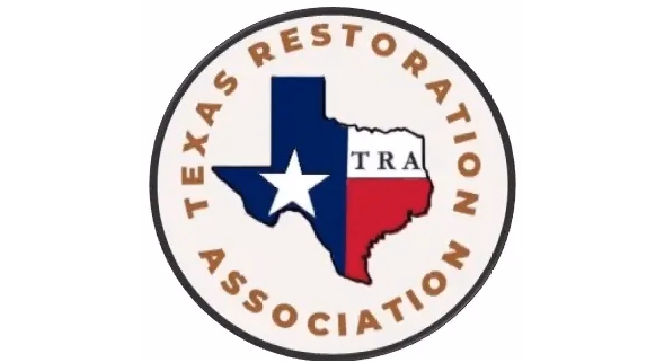 Texas Restoration Association logo with Texas state shape colored like the Texas flag and initials TRA.