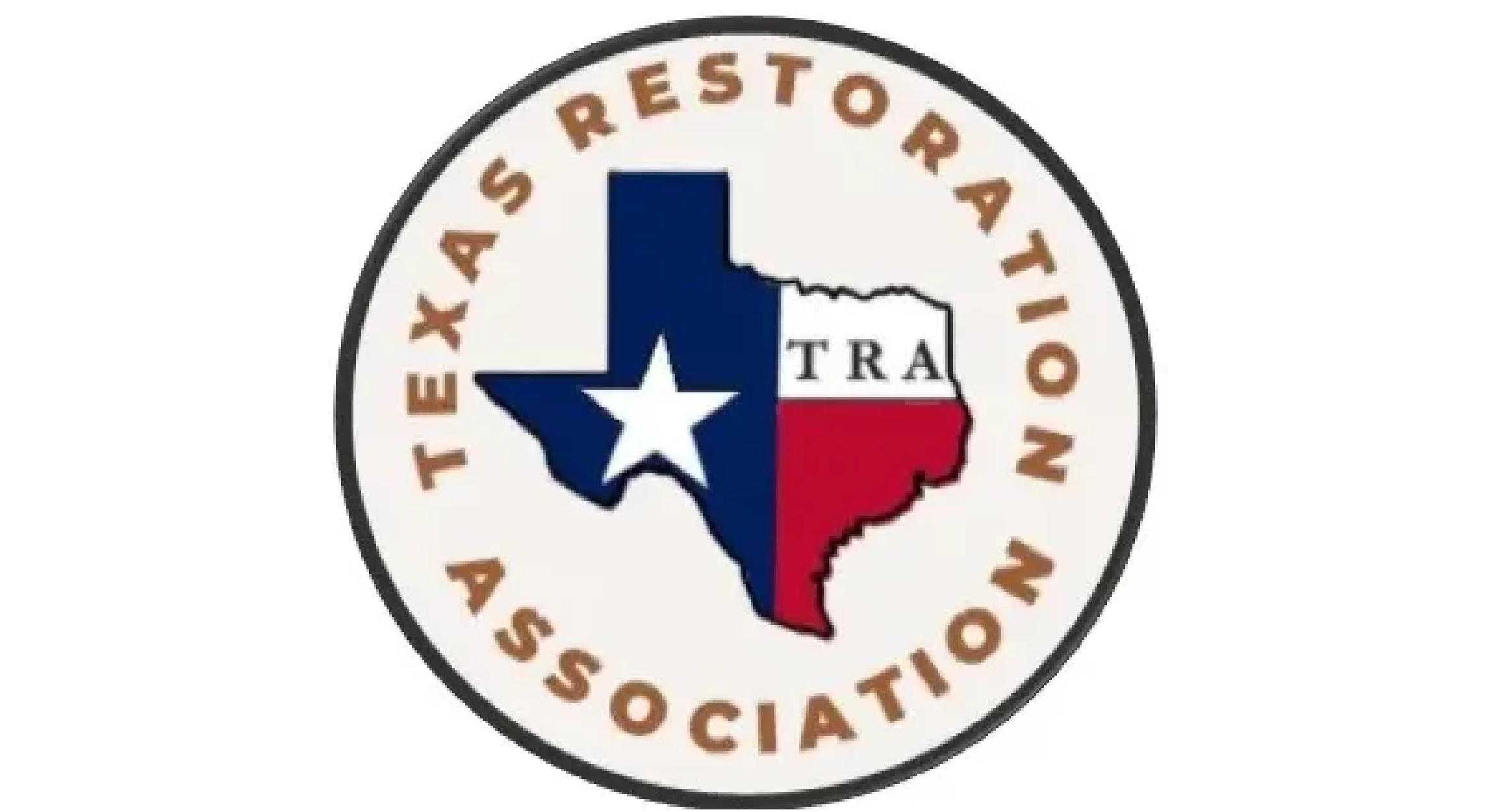 Texas Restoration Association logo with Texas state shape colored like the Texas flag and initials TRA.