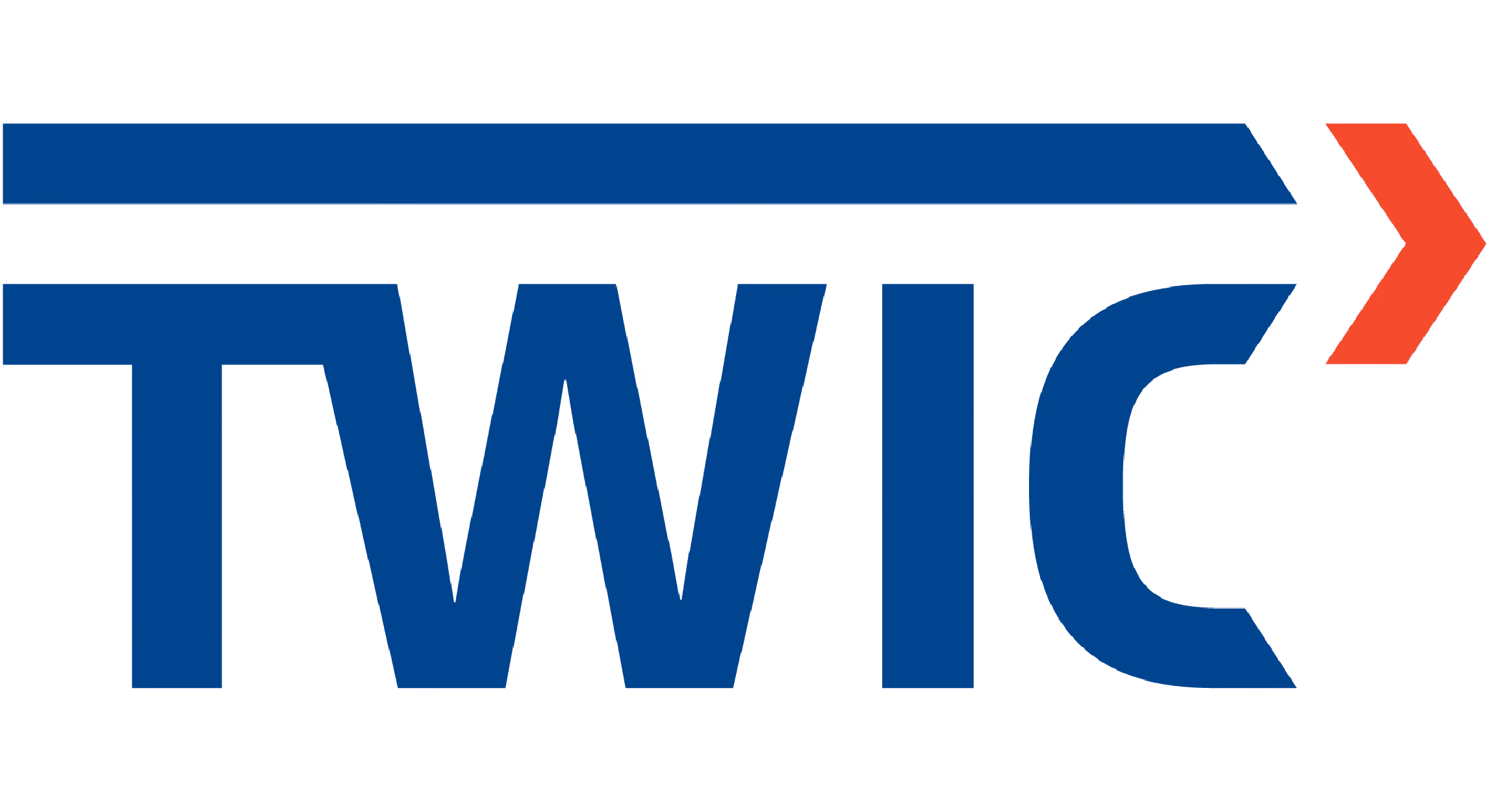 TWIC logo with blue letters and a red arrow pointing right above the W and I