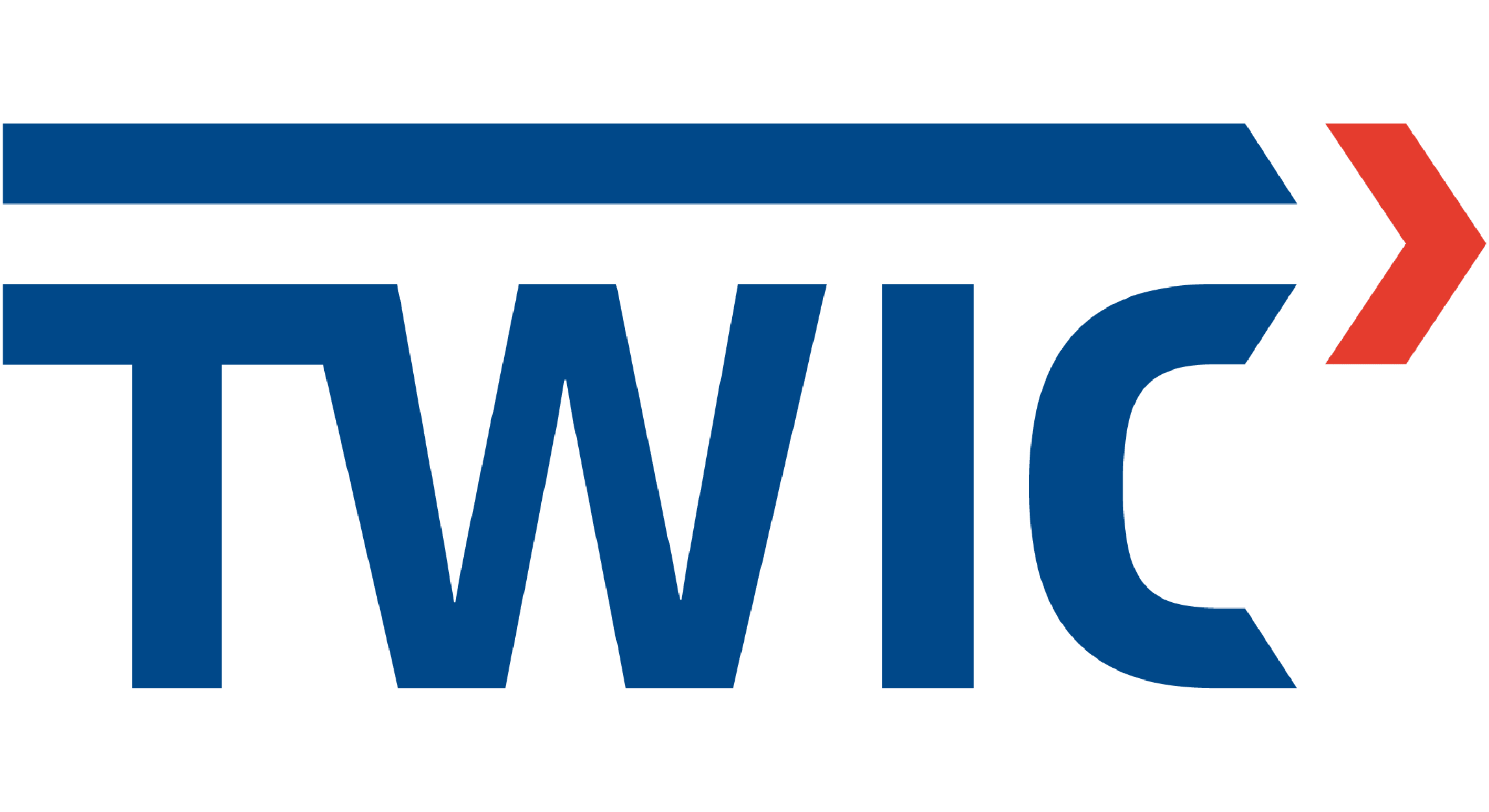 TWIC logo with blue letters and a red arrow pointing right above the W and I