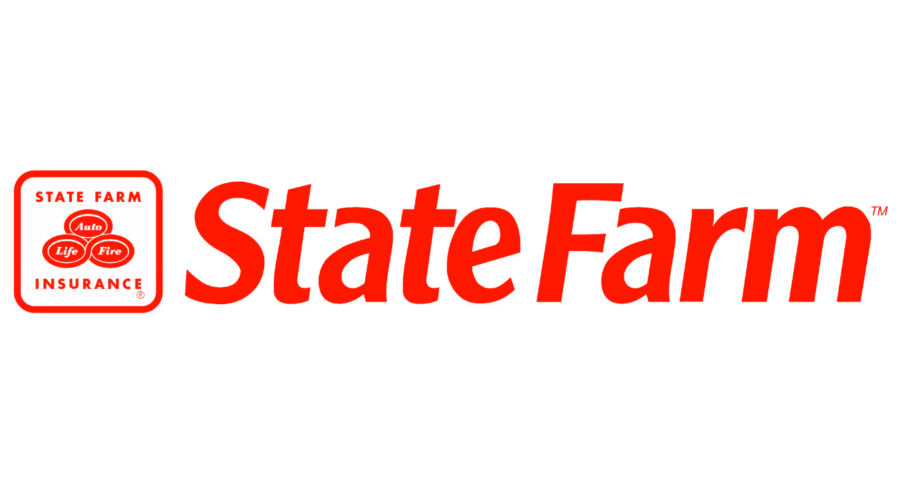 State Farm insurance logo with red text and three overlapping ovals labeled Auto, Life, and Fire.
