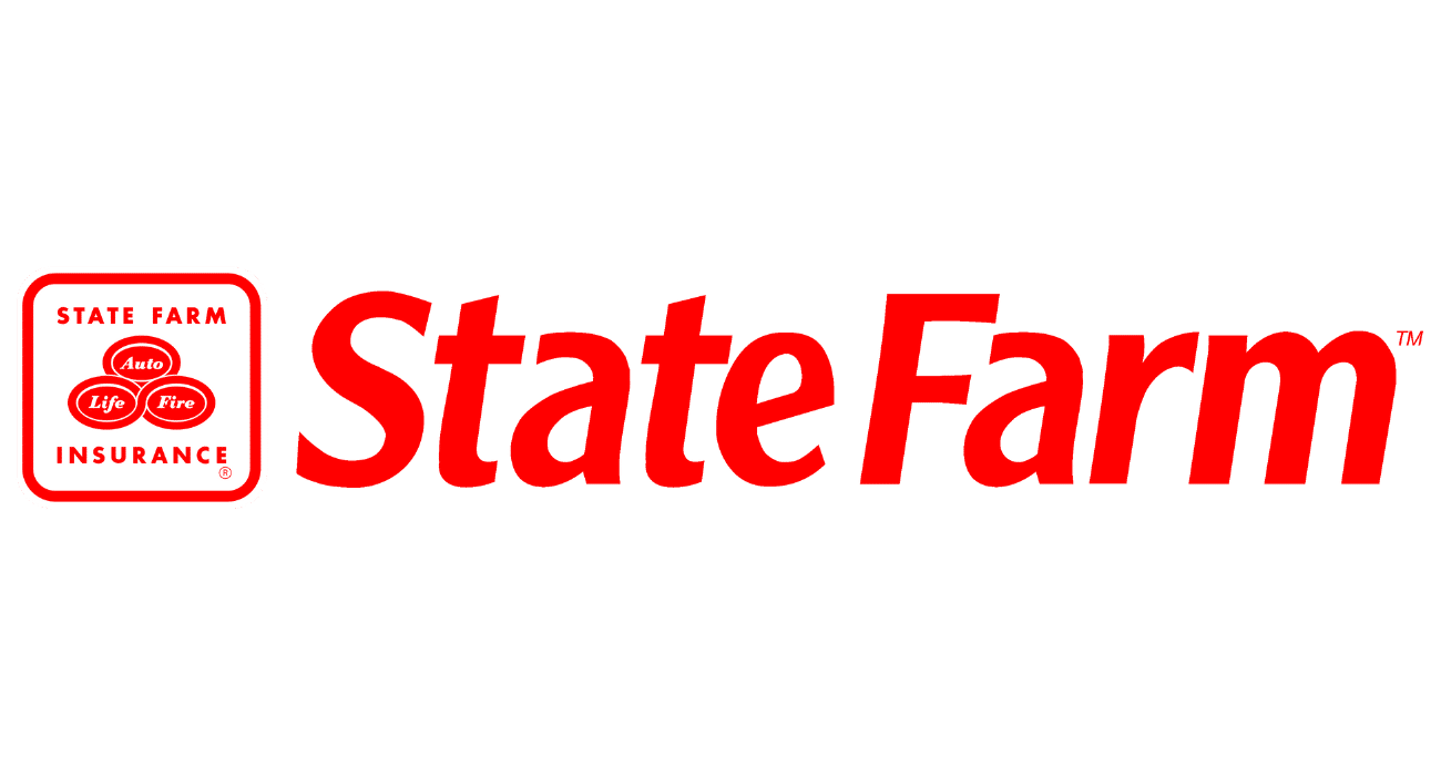 State Farm insurance logo with red text and three overlapping ovals labeled Auto, Life, and Fire.