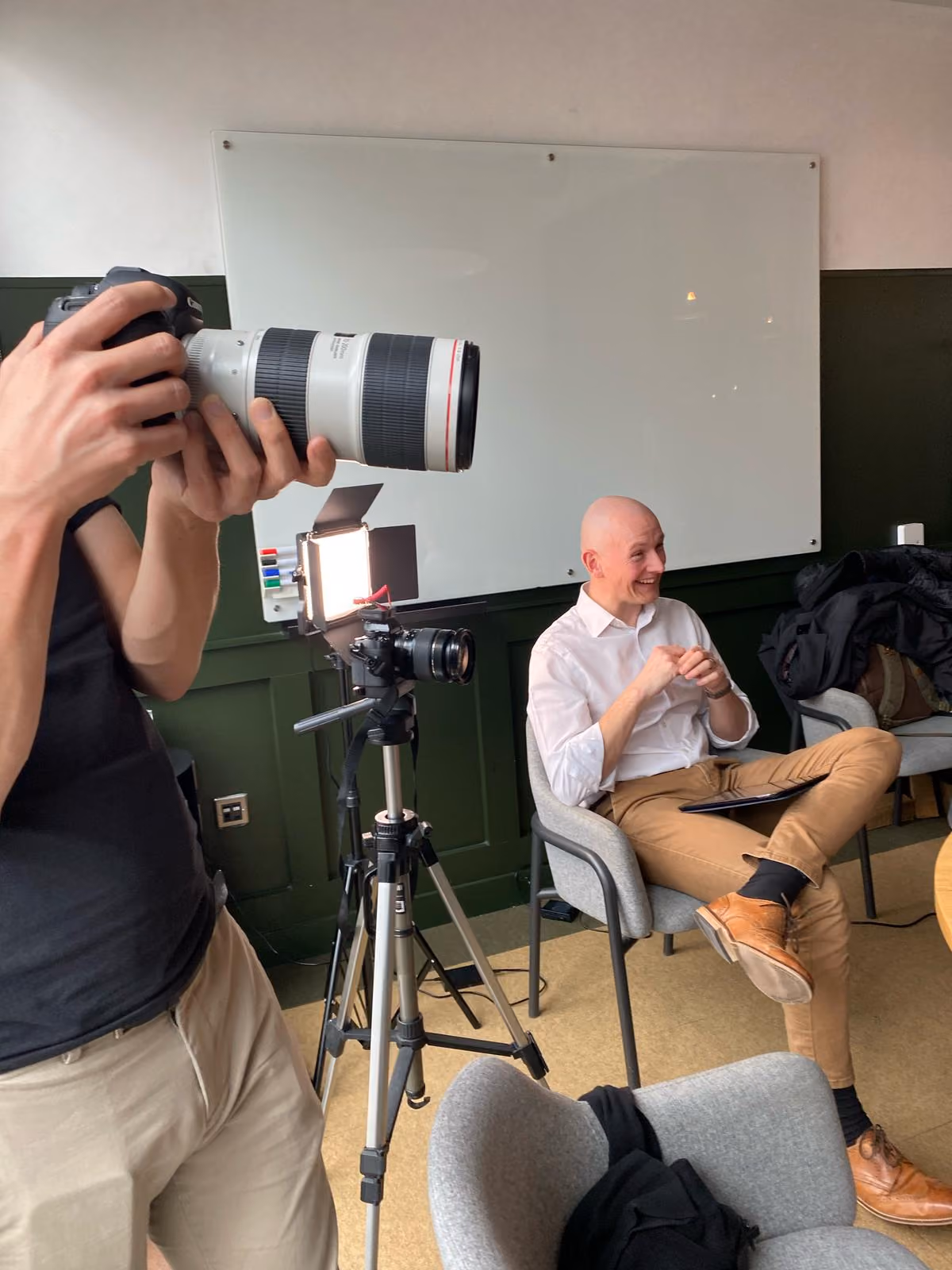 The Evolene team with camera and interview equipment on a content capture day.