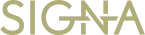 Logo avec le texte stylisé SIGNA en jaune et noir.