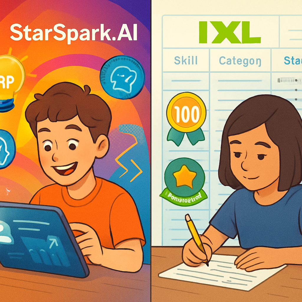 Side-by-side comparison of StarSpark.AI and IXL Learning math programs