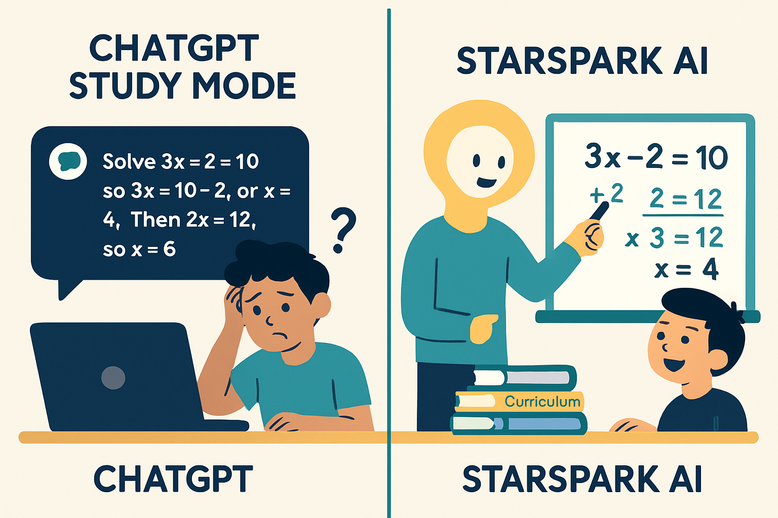 Comparison of StarSpark and ChatGPT Study Mode as K-12 AI math tutors