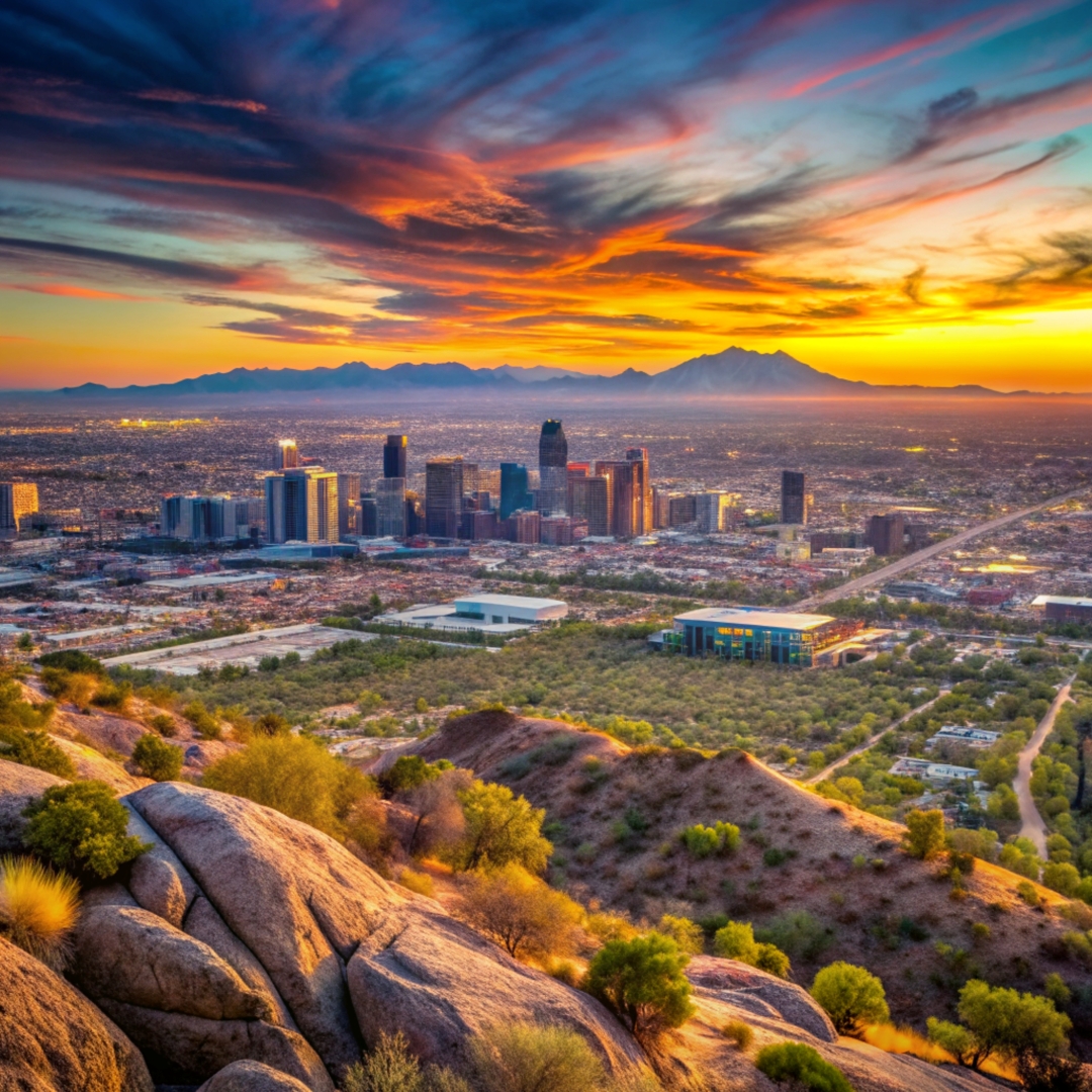 Phoenix skyline with desert mountains beyond