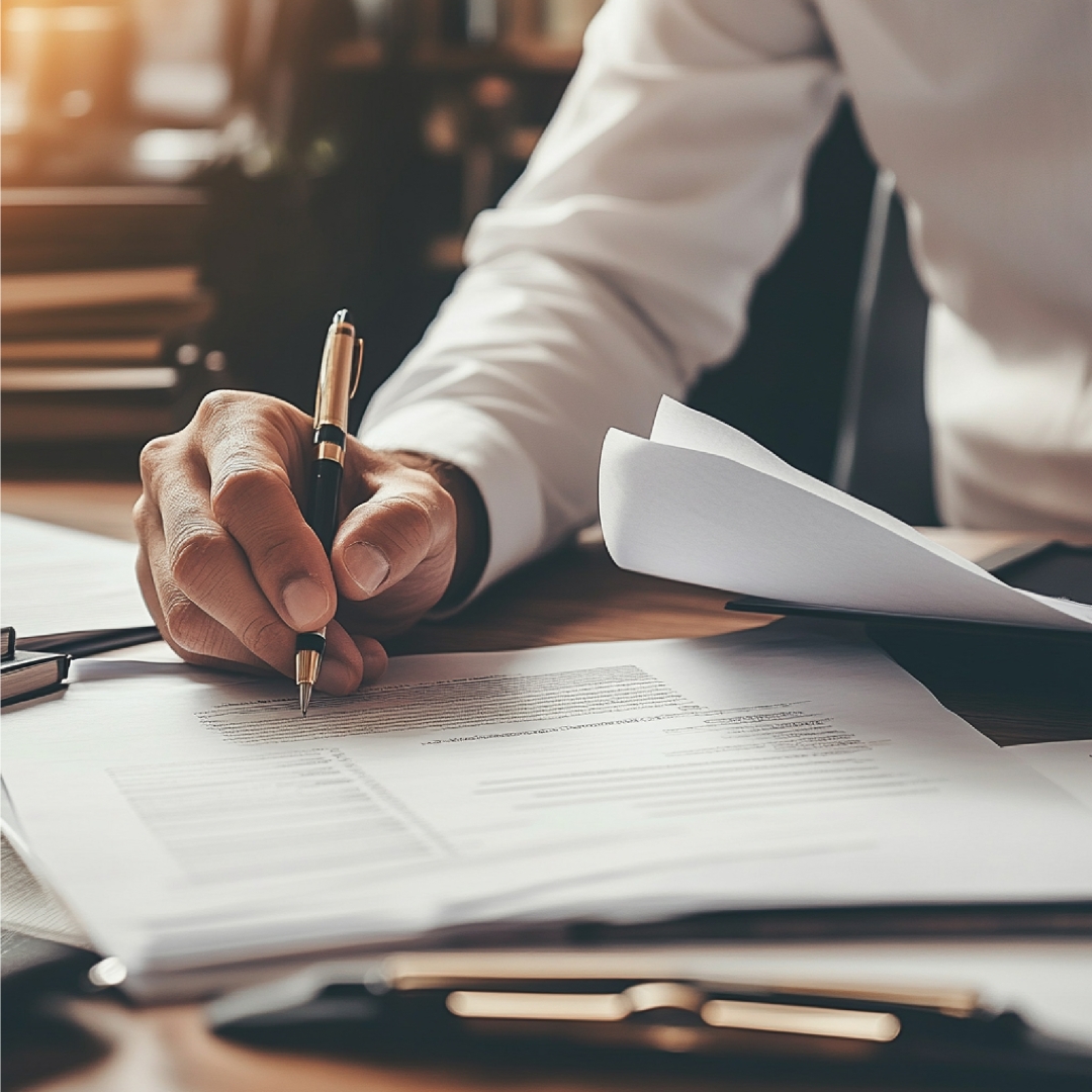 An entrepreneur preparing legal documents for an IRS filing