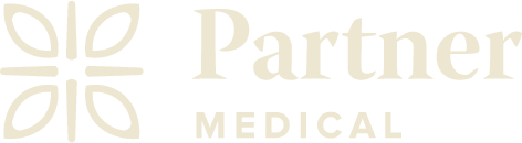 Partner Medical logo with stylized floral icon and text.