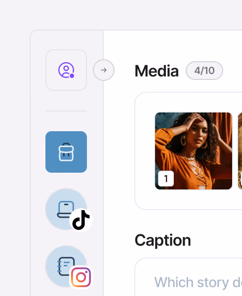 Social media post editor for adding media and captions