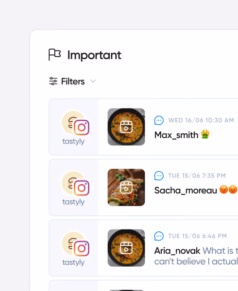 Social media inbox displaying important messages and conversations