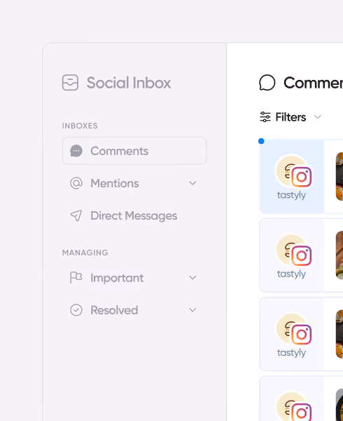 Social media inbox for managing comments