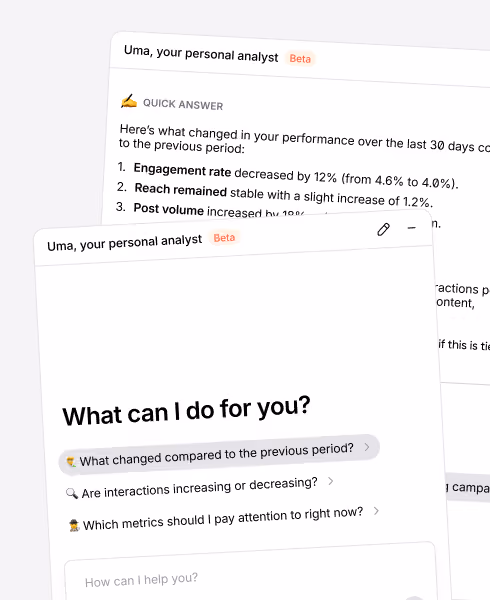 AI social media assistant answering questions about campaign performance
