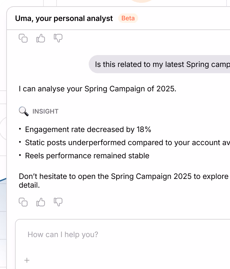 AI social media assistant providing campaign performance insights